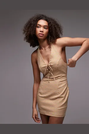 Emory Park Gingham halter mini dress in tan
