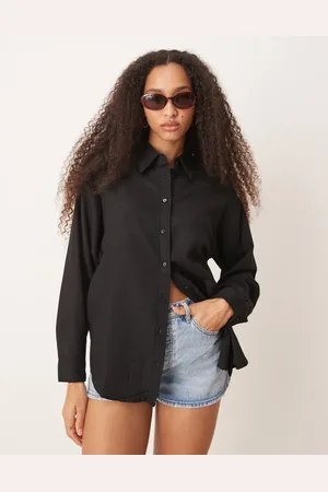Stradivarius Linen look long sleeve shirt in