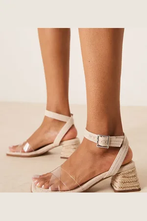 ASOS Wide Fit Hopefully block heeled mid sandals in and natural