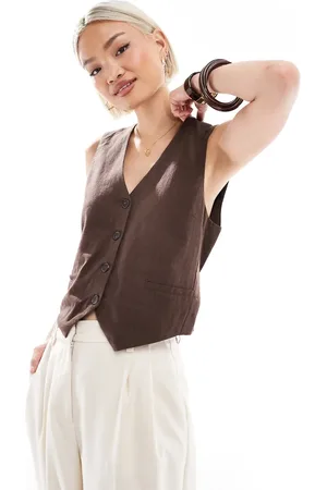 Pull&Bear Linen look waistcoat in