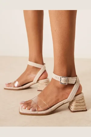 ASOS Hopefully block heeled mid sandals in and natural