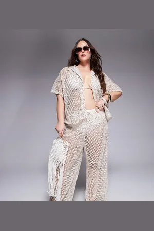 South Beach Crochet beach trouser co-ord in cream