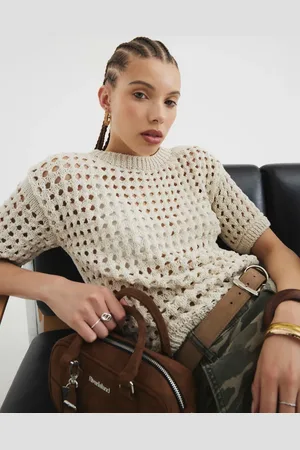 River Island Short sleeve crochet t-shirt in cream