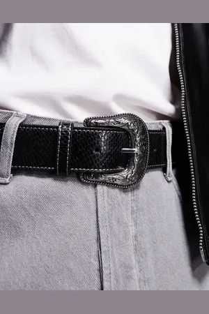 ASOS Western cowboy belt in faux leather with snakeskin and contrast stitch detail