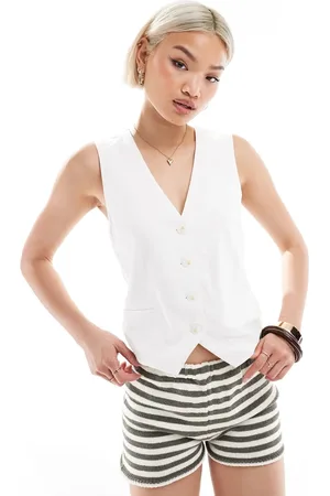 Pull&Bear Linen look waistcoat in white