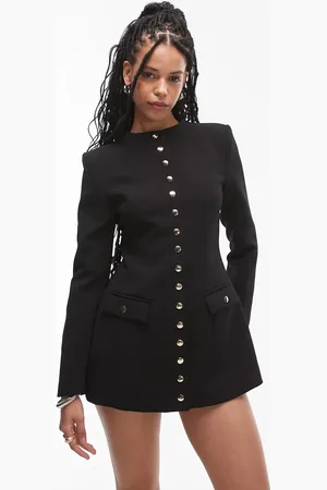 HEIRESS BEVERLY HILLS Button through long sleeve shoulder pad mini dress in