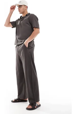 Bershka Plisse co-ord trouser in charcoal