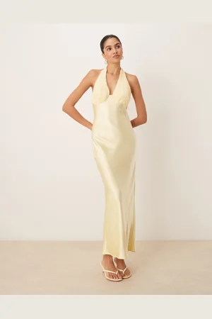 Six Stories Contrast slip midaxi dress in lemon