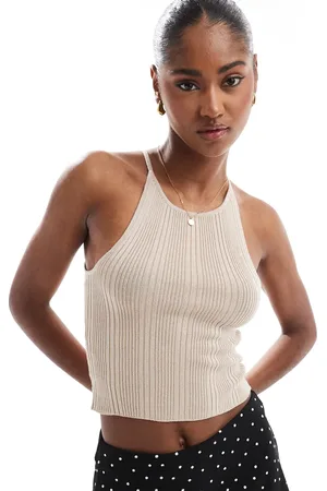 Brave Soul Knitted cropped vest in stone