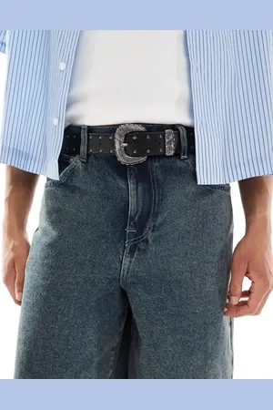 ASOS Western floral studded belt in faux leather