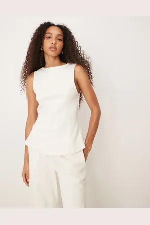 ASOS Interlock co-ord pleated tank in coconut milk