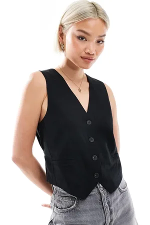 Pull&Bear Linen look waistcoat in