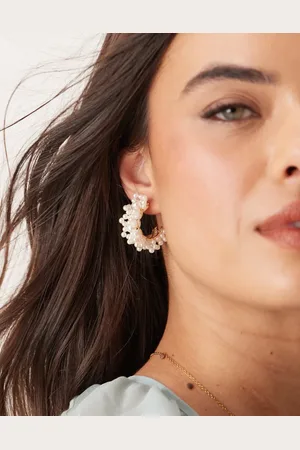 ASOS Hoop earrings with multi faux pearl in white