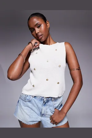 ASOS Knitted tank top with gold shell charms in ecru
