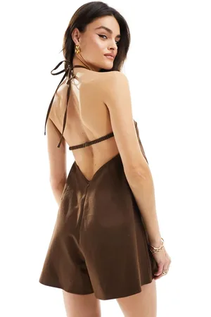 ASOS Halter neck playsuit with bra strap back detail in