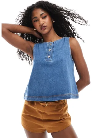 ASOS Denim tank top with henley button down neck