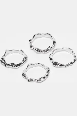 ASOS Pack of 4 stacking rings in hammered design in tone