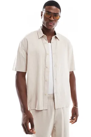 Bershka Linen rich co-ord shirt in beige