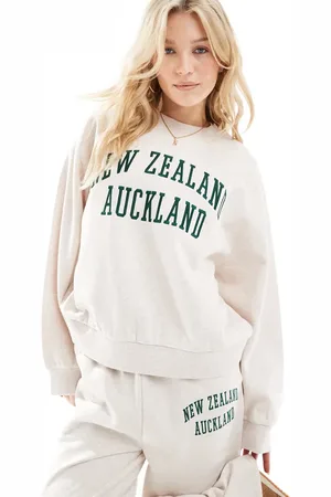 ASOS Embroidered Auckland graphic sweat in oatmeal marl