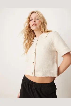 Gina Tricot Knitted short sleeve collar cardigan in cream