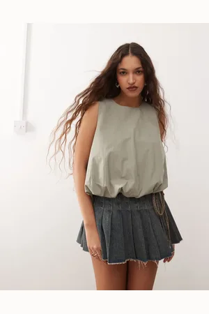Monki Poplin bubble top in khaki