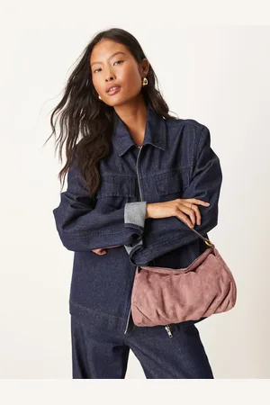 ASOS Faux suede shoulder bag with fold over flap detail in mauve