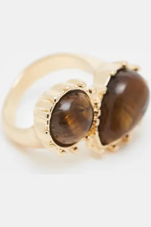 ASOS Wraparound stone set ring with real tigers eye in tone