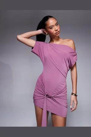 ASOS Fallen sleeve with drape detail mini dress in wine
