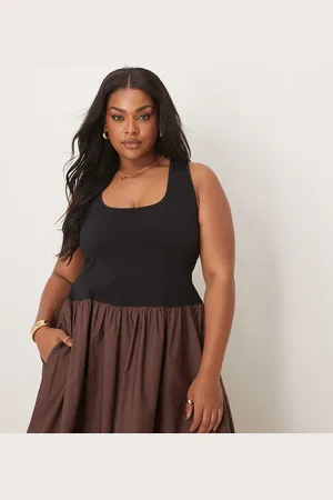 ASOS ASOS DESIGN Curve scoop neck hybrid maxi dress in chocolate