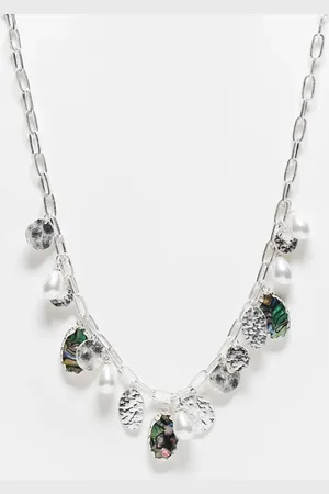 Reclaimed Unisex ultimate charm necklace in faux pearl and shell