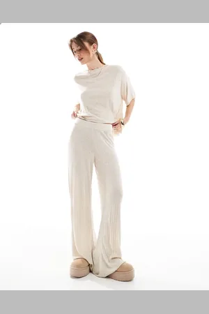 ONLY Wide leg lightweight knitted trousers co-ord in stone