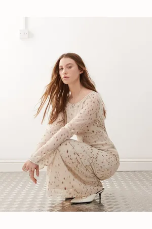 Motel Jadie bambi print scoop back maxi dress in ivory