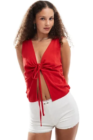 COLLUSION Linen build up tank top with tie detail in