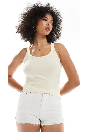 Bershka Scoop neck ribbed tank top in yellow
