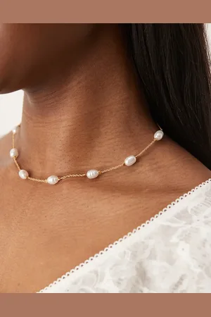 ASOS Short necklace with mixed sized faux pearl in tone
