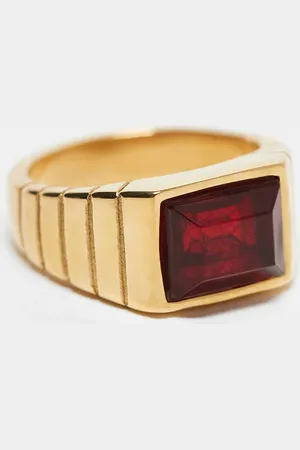 ASOS Waterproof stainless steel signet ring with red stone in tone