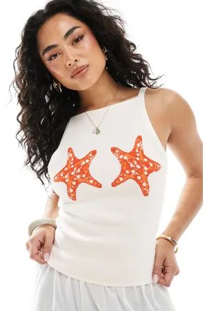 ASOS Knitted tank top with starfish detail in cream