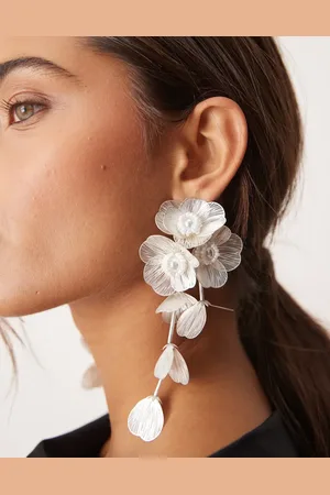 ASOS Drop earrings with 3D floral design in pearl tone