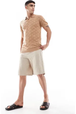 Brave Soul Knitted polo shirt in tan