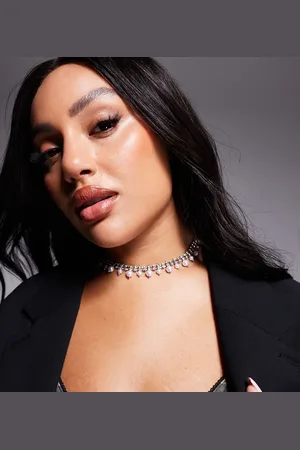ASOS ASOS DESIGN Curve choker necklace with crystal cupchain and faux pearl design in tone