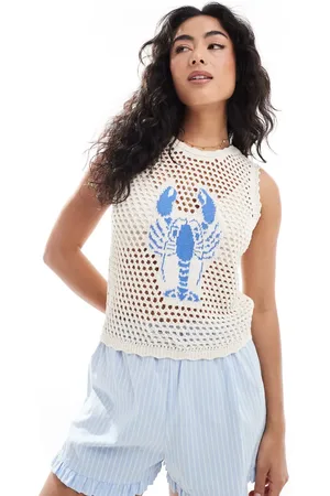 ASOS Knitted blue lobster tank top in ecru