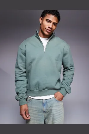 ASOS Premium heavyweight boxy oversized quarter zip sweatshirt 400gsm in mid