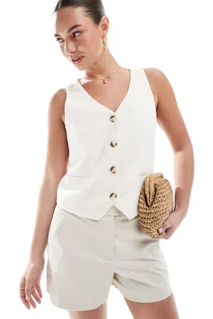 Stradivarius Linen look waistcoat in ecru