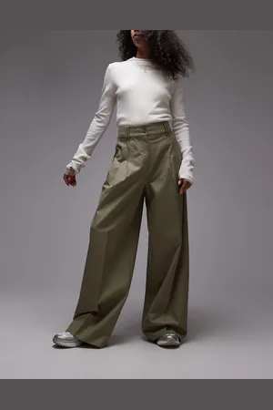 & OTHER STORIES Relaxed wide leg tailored trousers with pleat front in khaki