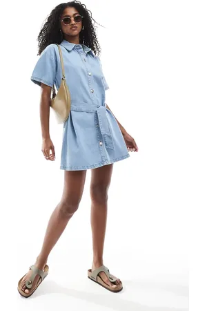 Miss Selfridge Belted mini dress in mid wash