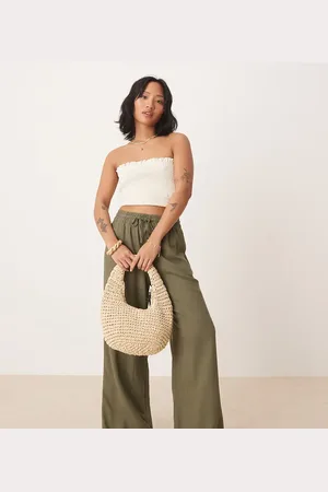 JDY Wide leg linen trouser in khaki