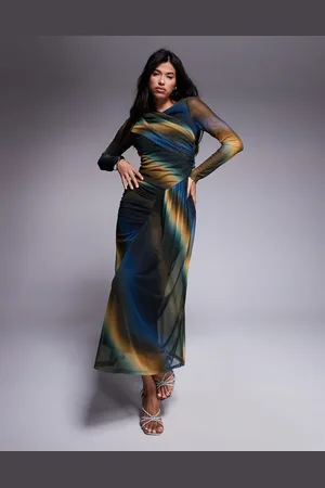 DASKA Mesh draped maxi dress in abstract print