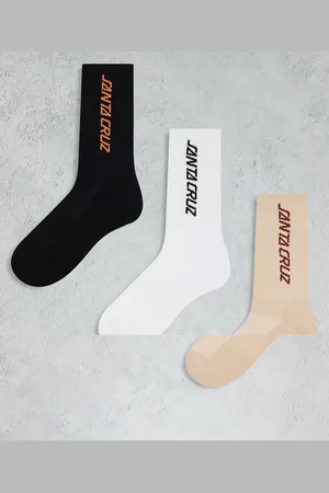 Santa Cruz 3 pack logo socks in beige, black and white