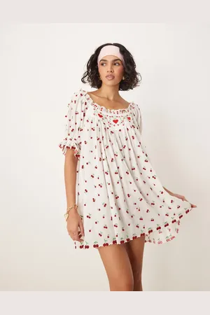 For Love & Lemons Beaded cherry slip dress in white and red