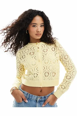 Miss Selfridge Knitted pointelle cardigan in lemon